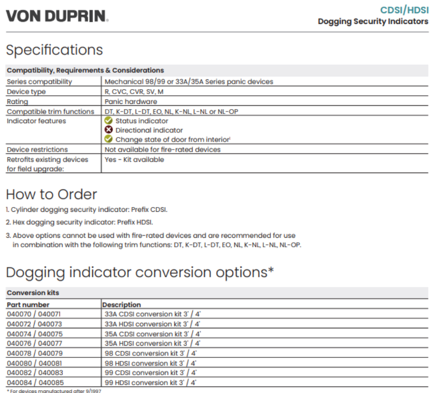 Picture of 040080, Hex Dogging with Indicator Conversion Kit, 36", For 98 Devices