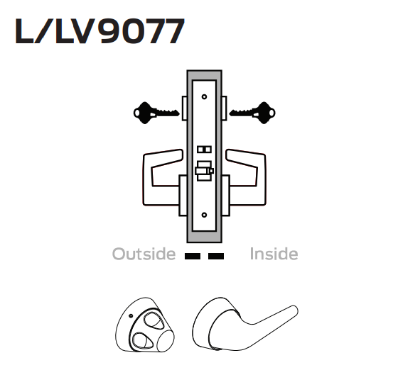 Picture of L9077 Classroom security holdback lock, interior/exterior lockdown