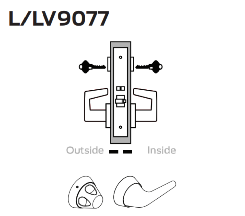Picture of L9077 Classroom security holdback lock, interior/exterior lockdown