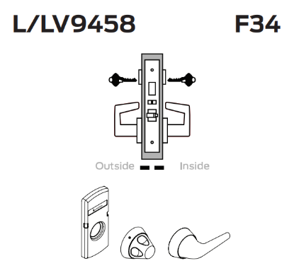 Picture of L9458 Classroom security lock with deadbolt and auxiliary latch