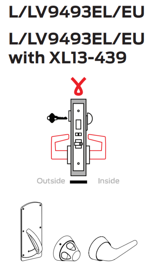 Picture of L9493 EL/EU Electrically locking/unlocking both levers, outside cylinder, inside thumbturn with deadbolt