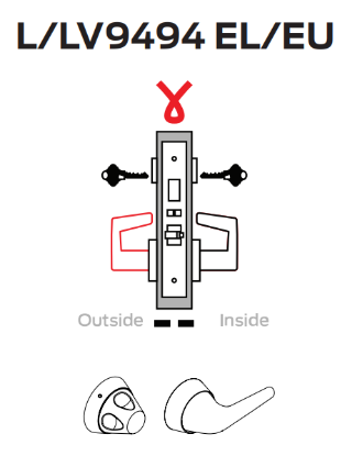 Picture of L9494 EL/EU Electrically locking/unlocking outside lever, double cylinder with deadbolt