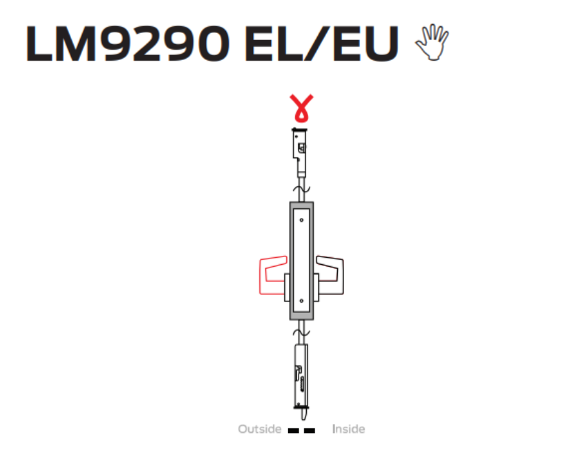 Picture of LM9290 EL/EU Electrically locking/unlocking outside lever, no cylinder, 2-point lock
