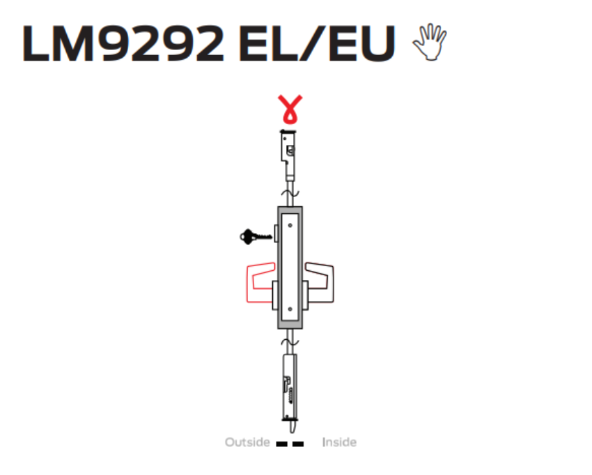 Picture of LM9292 EL/EU Electrically locking/unlocking outside lever, outside cylinder, 2-point lock