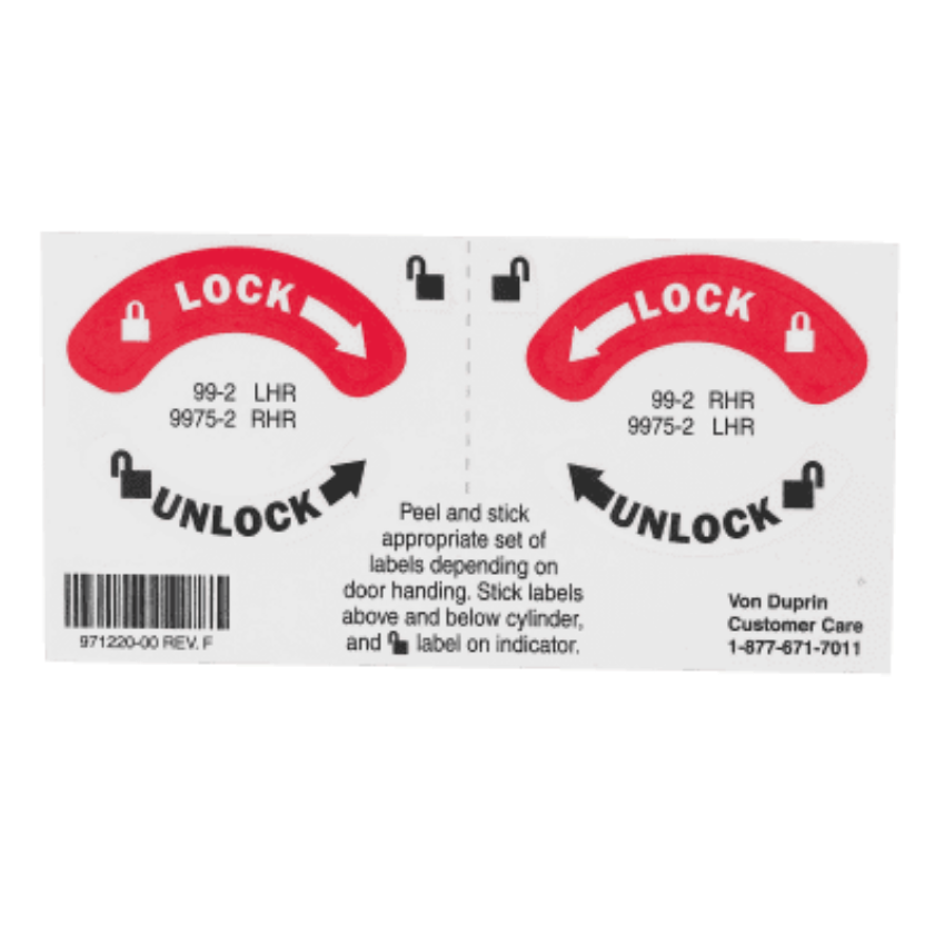 Von Duprin 971220-00 Lock / Unlock Label Only for old-style double cylinder devices