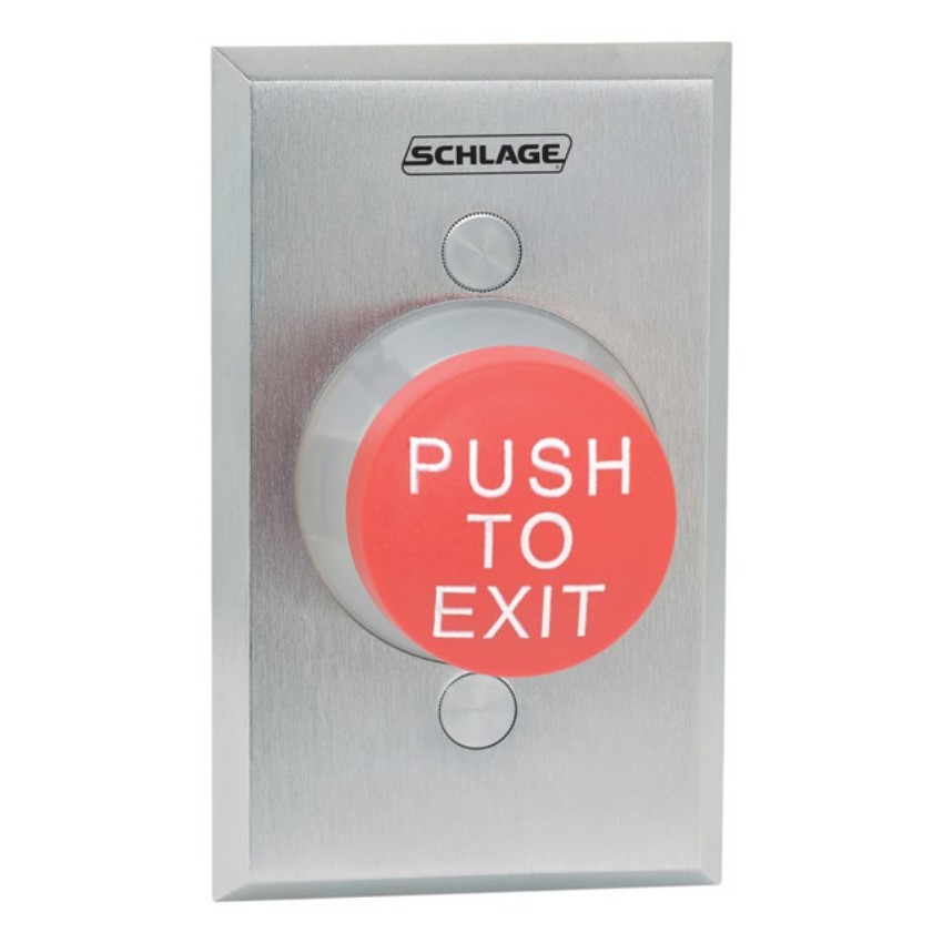 Schlage 1-1/4" Button, Single Gang, Aluminum Button Red Coated, Engraved "PUSH TO EXIT"